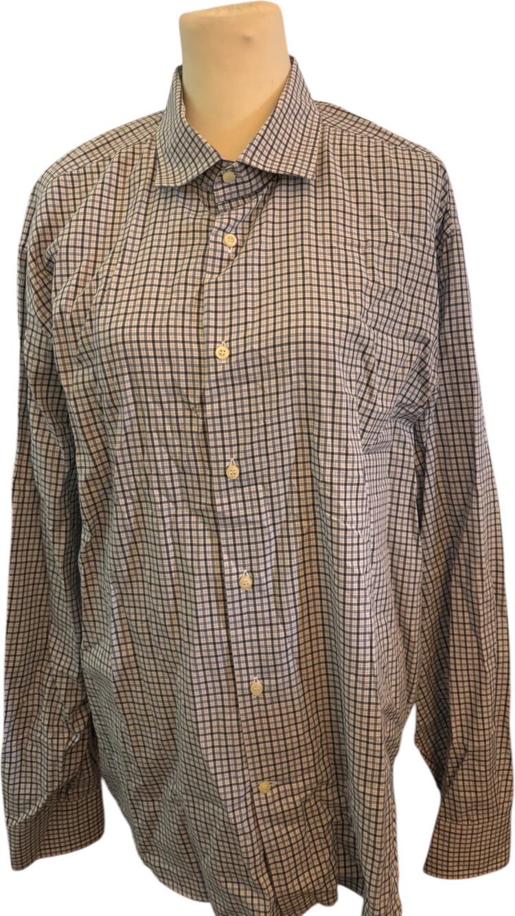 Culturata Shirt Men XXL (18.5) Blue Check Plaid Tailored Fit Dress Italy Cotton